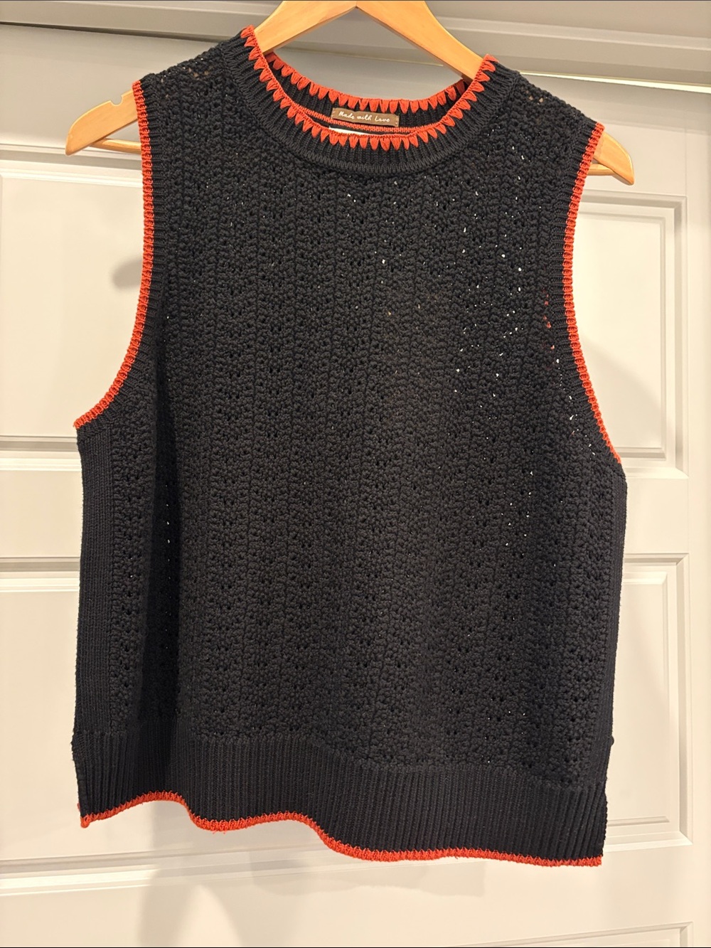 Scotch & Soda Black Knit Sleeveless Sweater with Orange Trim